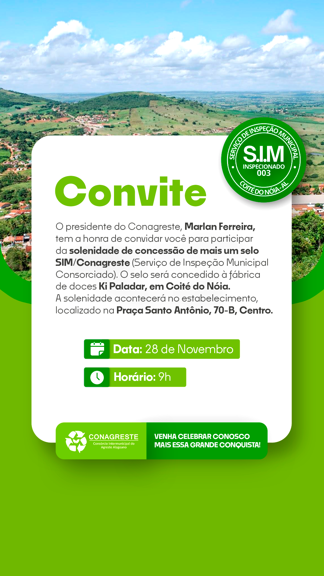 Consórcio entrega mais um selo SIM/Conagreste a estabelecimento de Coité do Nóia na terça-feira (28)